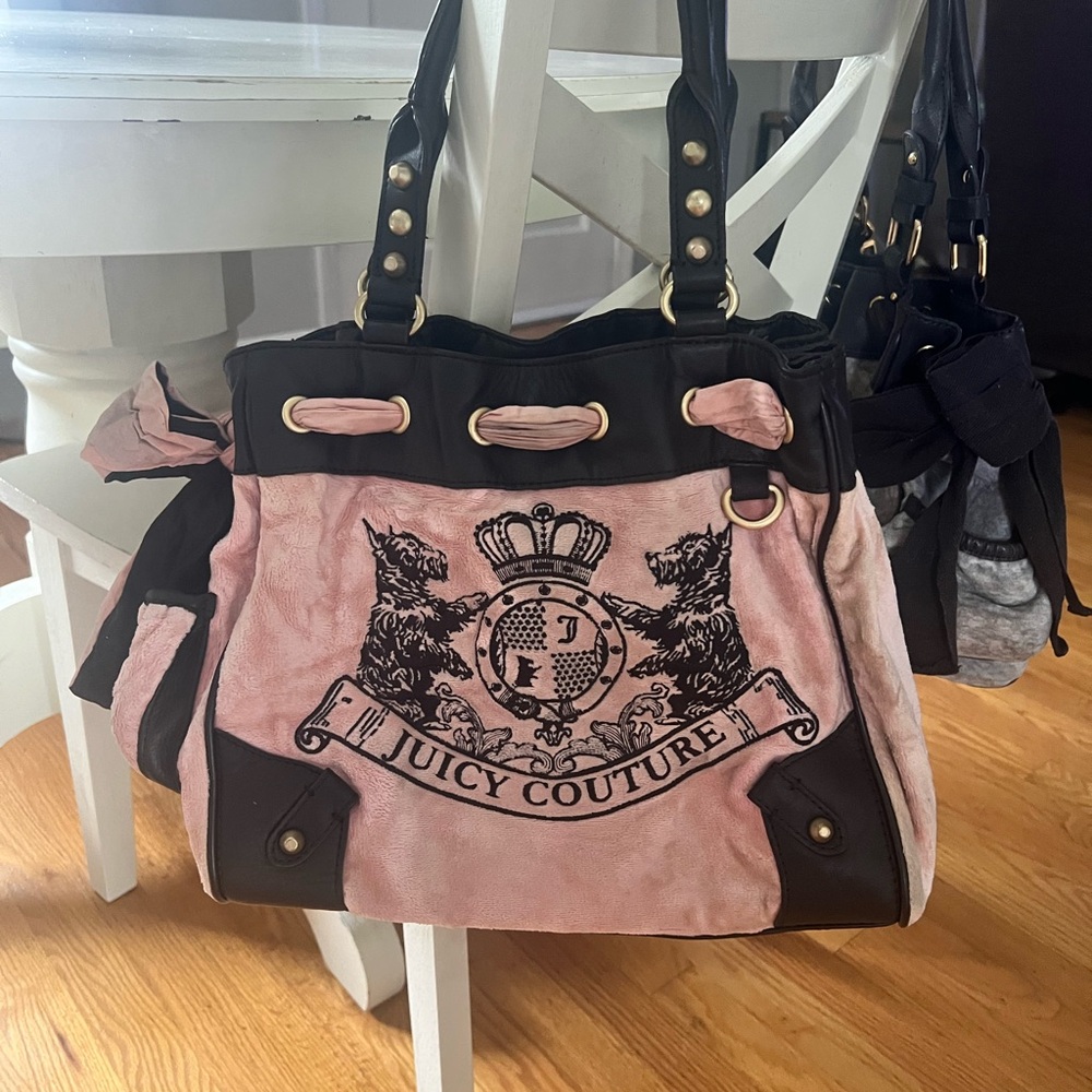 Juicy Couture Pink and Black Shoulder Bag with Signature Design